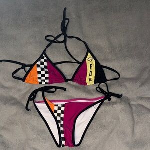 Fox Women's Checkered Bikini in Orange, Pink, and Black